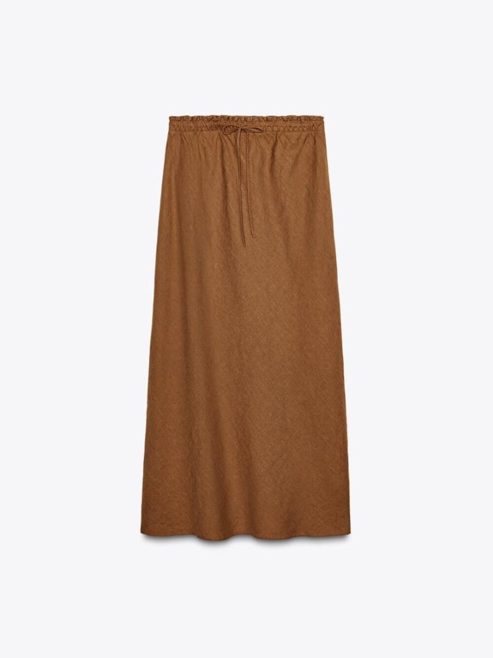 ZARA ZW Collection NWT 100% Linen Midi Skirt Toffee Elastic Waist Minimalist